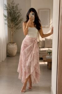 Blush Pink Tie-Waist Wrap Maxi Skirt