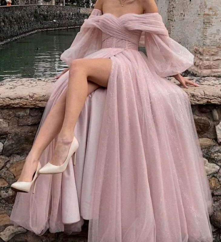 PINK TULLE LONG PROM DRESS, PINK TULLE LONG…